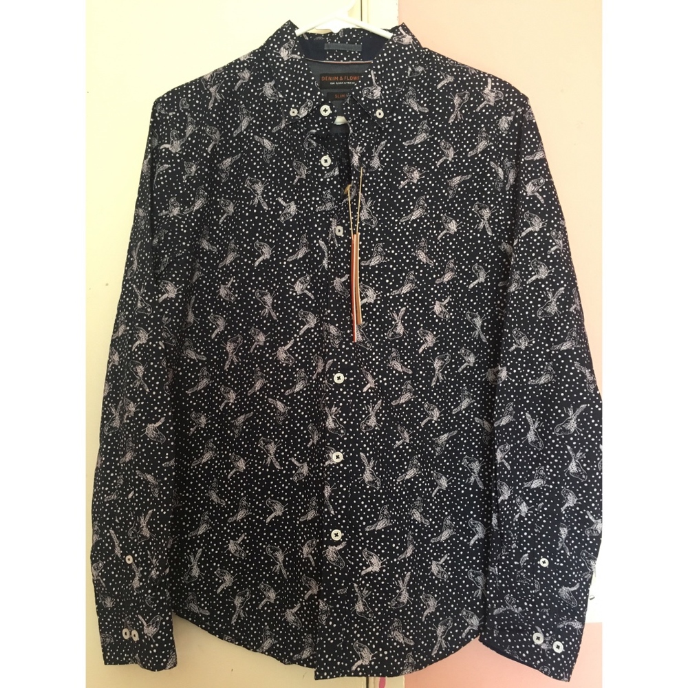 NWT Denim & Flower Navy White BUTTON DOWN SHIRT